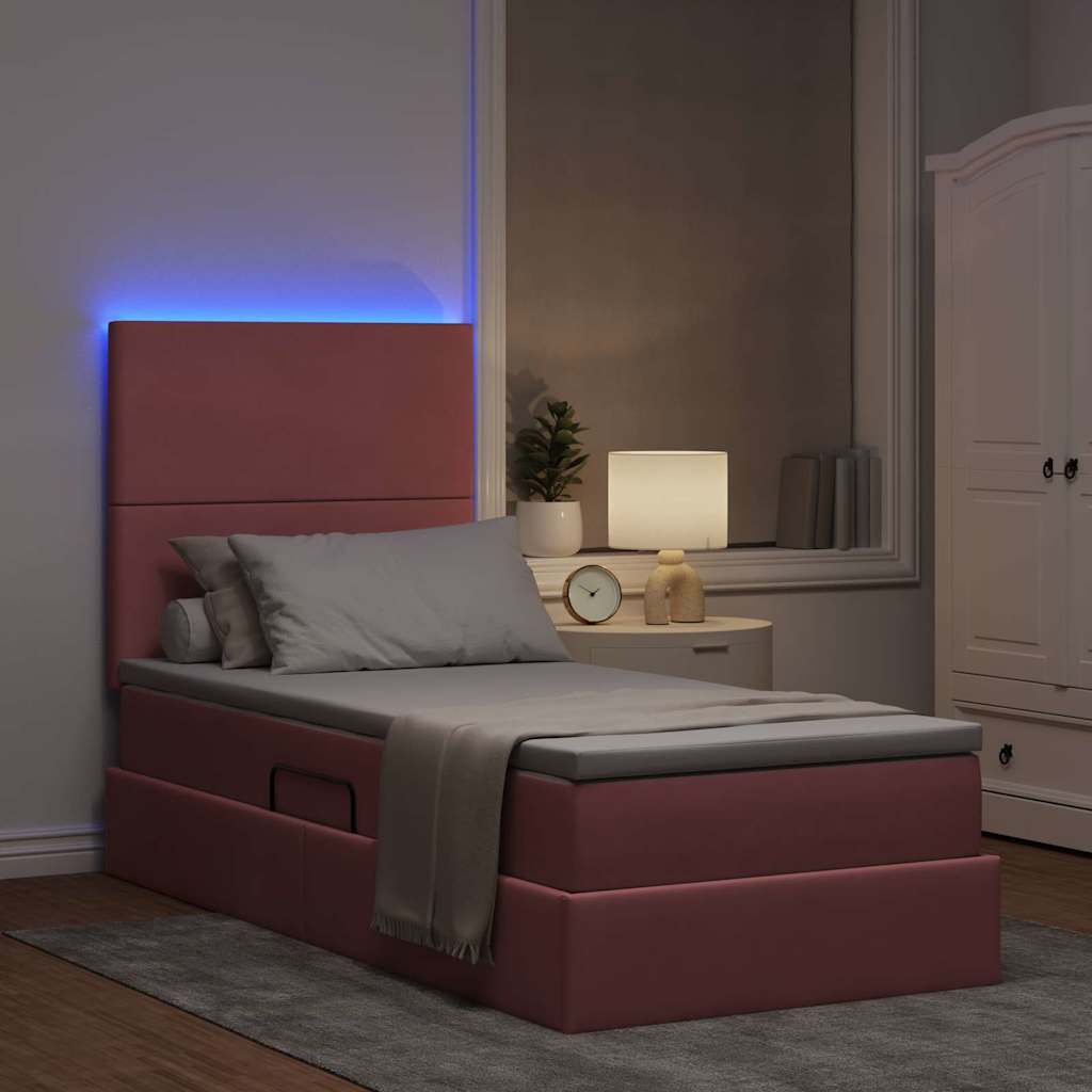 Letto con contenitore LED e materasso Rosa 90 x 190 cm Velluto | homemem39