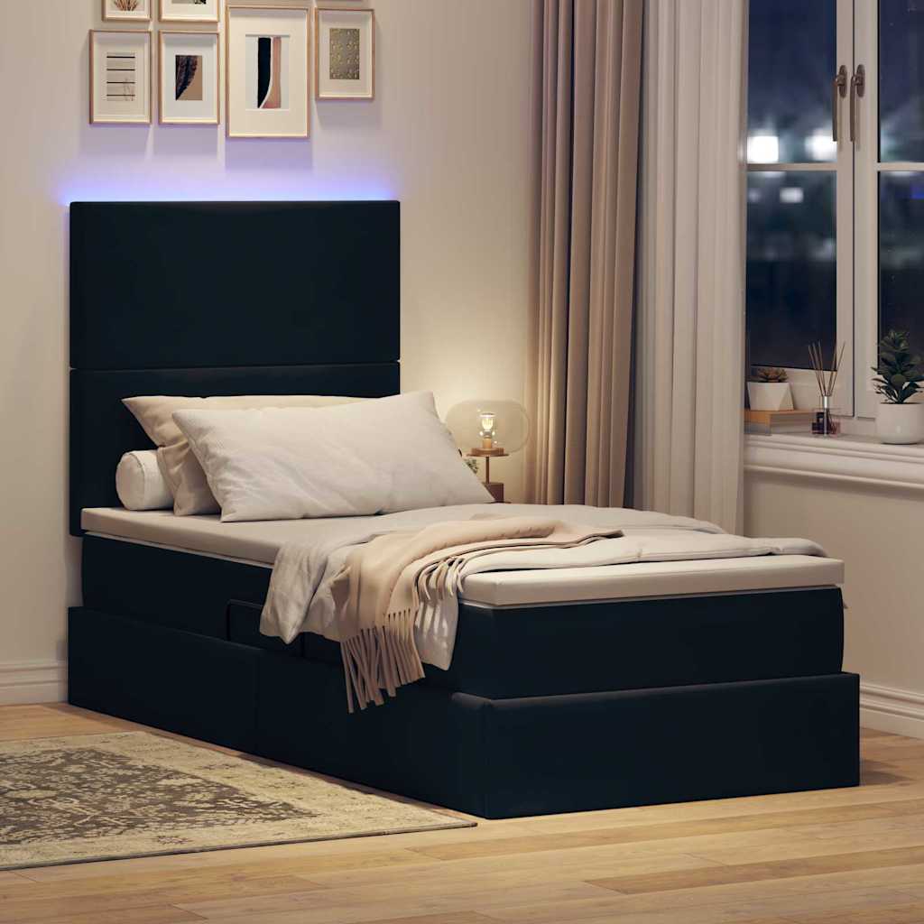Letto con contenitore LED e materasso Nero 90 x 200 cm Velluto | homemem39