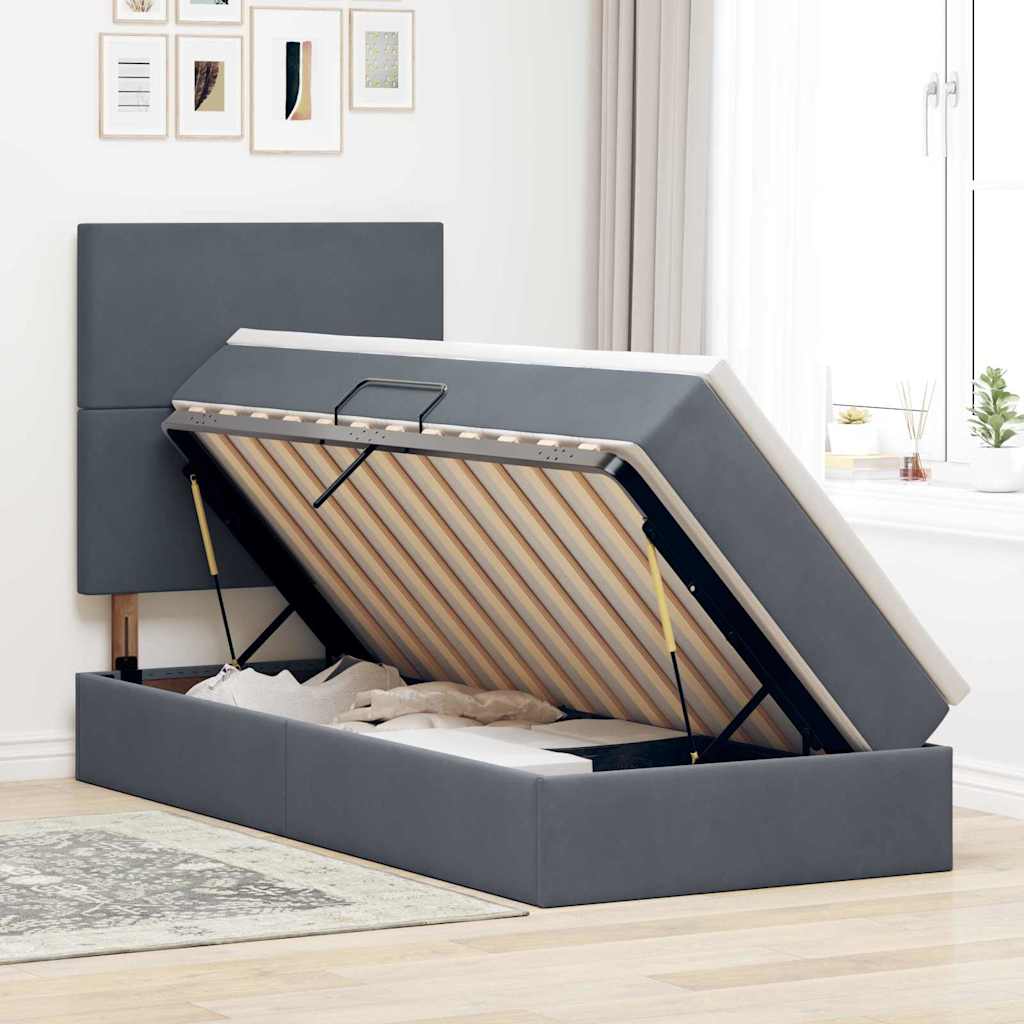 Letto con contenitore LED e materasso Grigio Scuro 100 x 200 cm | homemem39