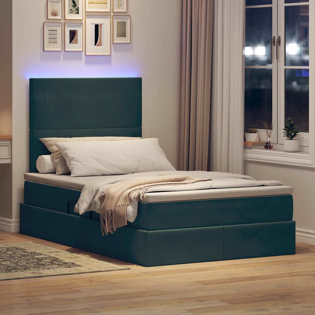 Letto con luci a strisce a LED Verde Scuro 120 x 200 cm Velluto