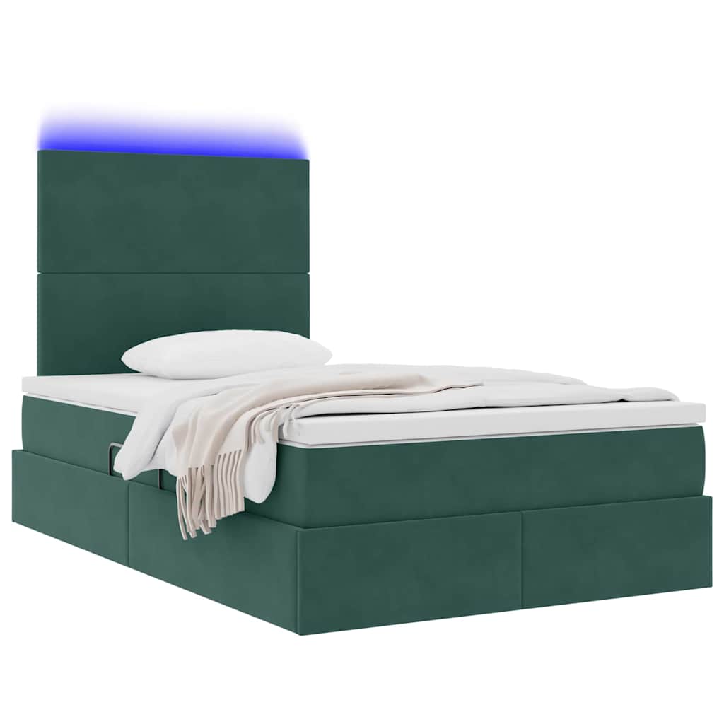 Letto con luci a strisce a LED Verde Scuro 120 x 200 cm Velluto