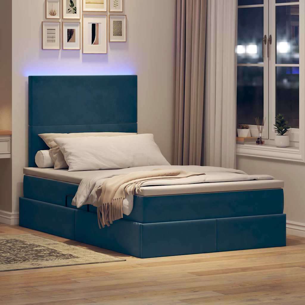Letto con contenitore e LED Blu Scuro 120 x 200 cm Velluto