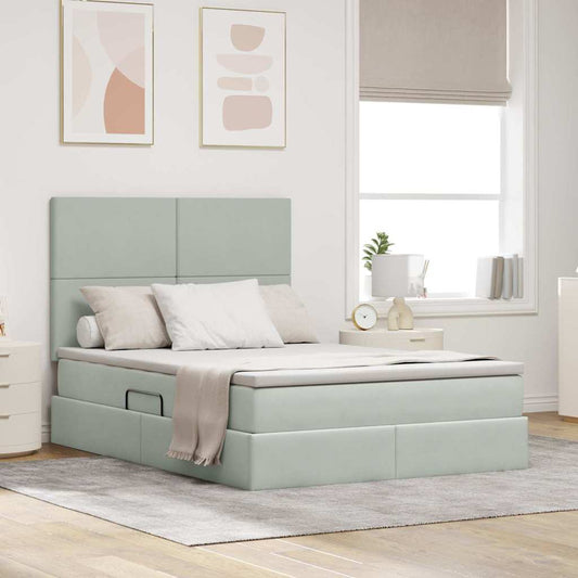 Letto con testiera Grigio chiaro 140 x 190 cm Velluto