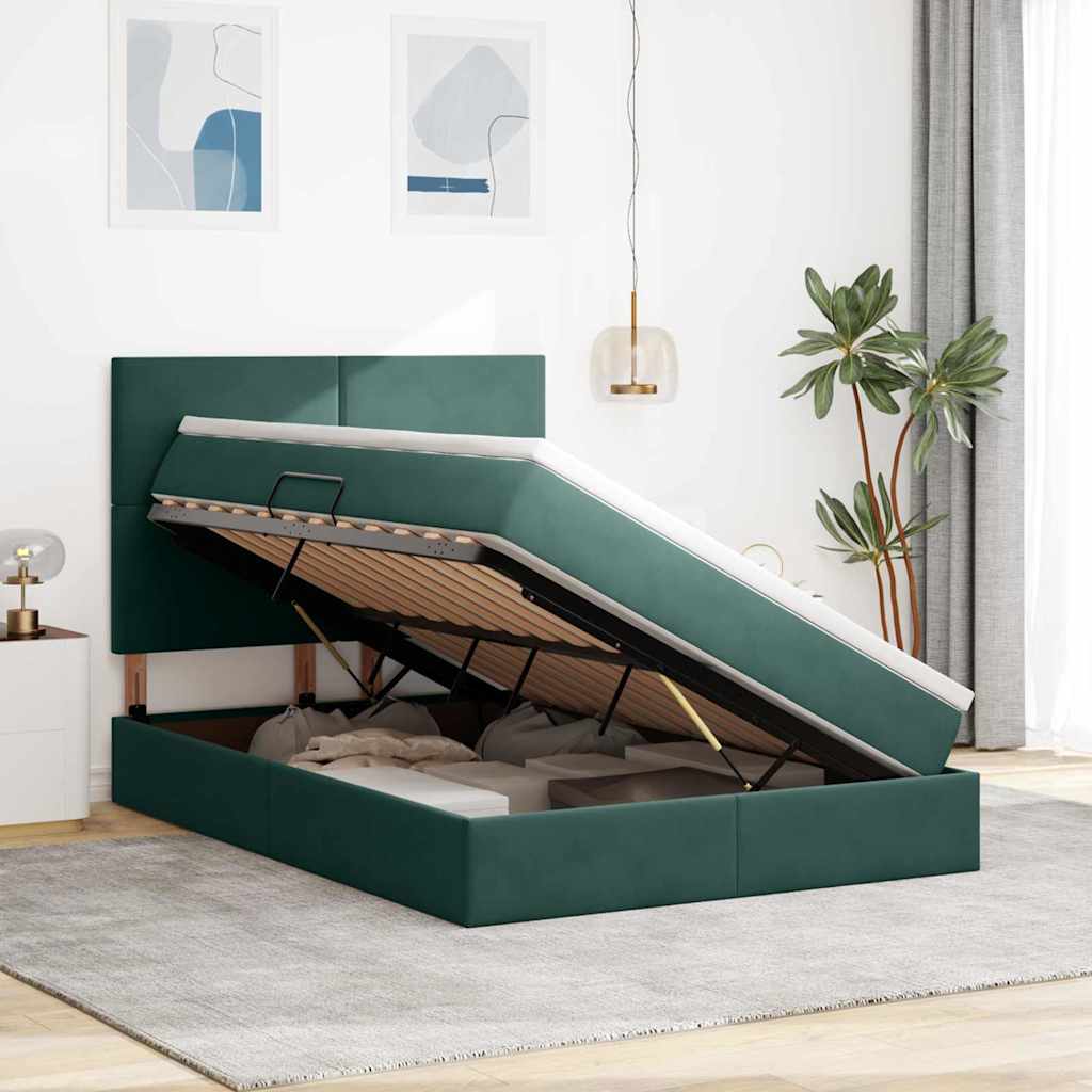 Letto con contenitore LED e materasso Verde Scuro 140 x 190 cm | homemem39