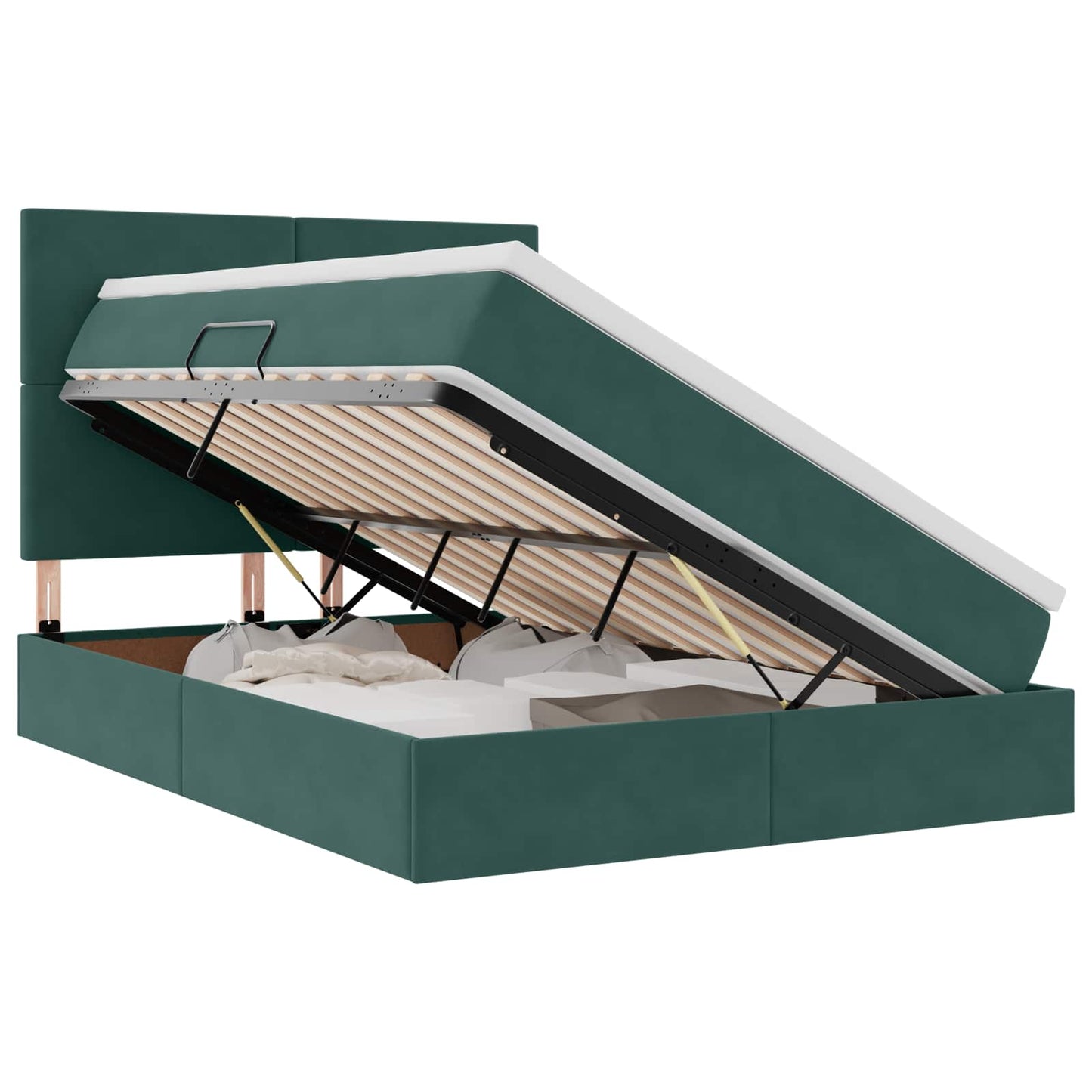 Letto con luci a strisce a LED Verde Scuro 140 x 190 cm Velluto