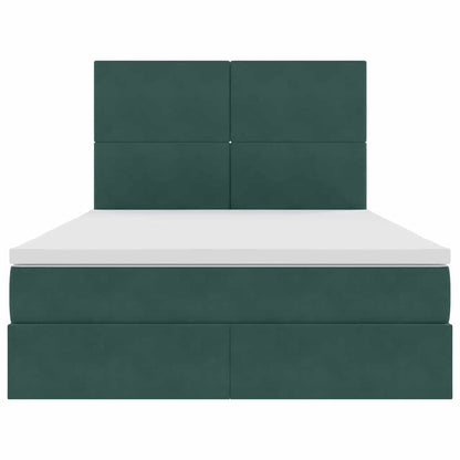 Letto con luci a strisce a LED Verde Scuro 140 x 190 cm Velluto