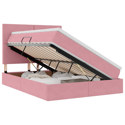 Letto con luci a strisce a LED Rosa 140 x 190 cm Velluto