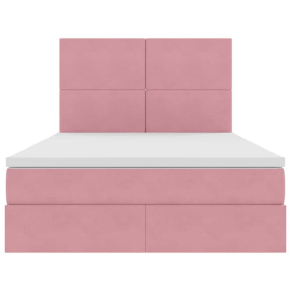 Letto con luci a strisce a LED Rosa 140 x 190 cm Velluto