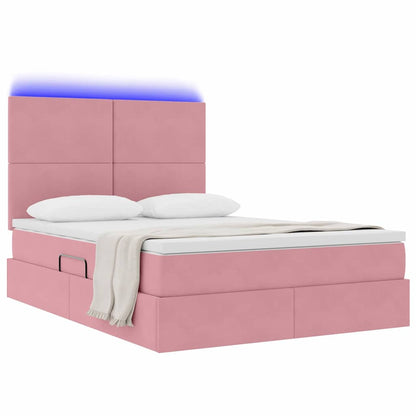 Letto con luci a strisce a LED Rosa 140 x 190 cm Velluto