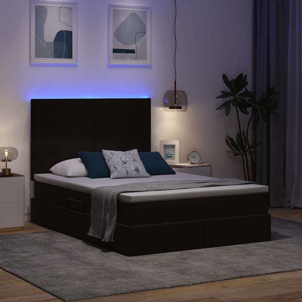 Letto con contenitore LED e materasso Nero 140 x 200 cm Velluto | homemem39