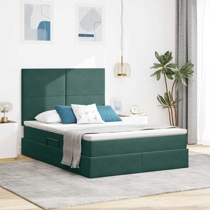 Letto con luci a strisce a LED Verde Scuro 140 x 200 cm Velluto