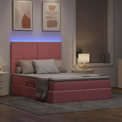 Letto con luci a strisce a LED Rosa 140 x 200 cm Velluto