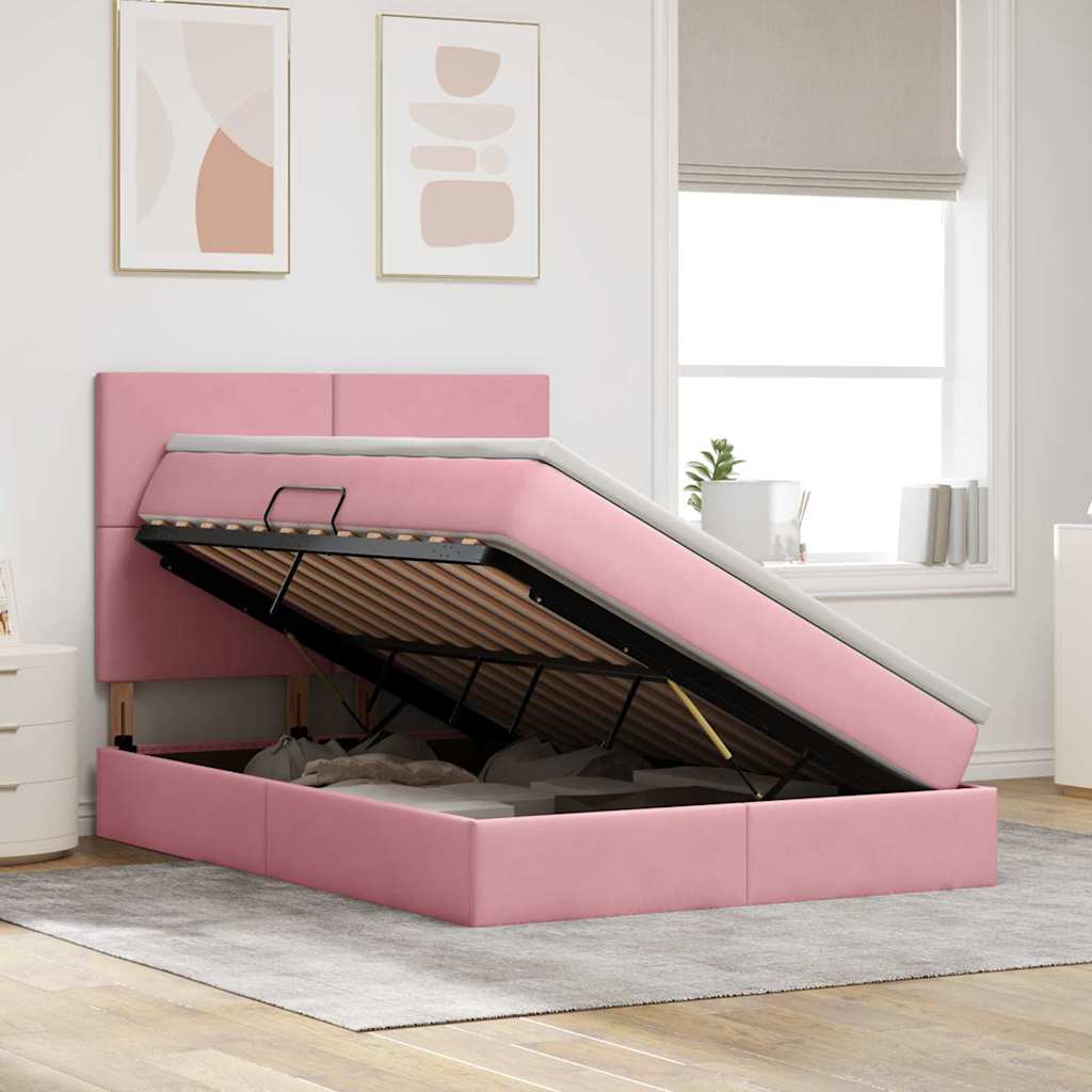 Letto con contenitore LED e materasso Rosa 140 x 200 cm Velluto | homemem39