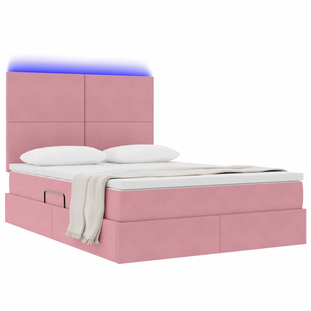 Letto con luci a strisce a LED Rosa 140 x 200 cm Velluto