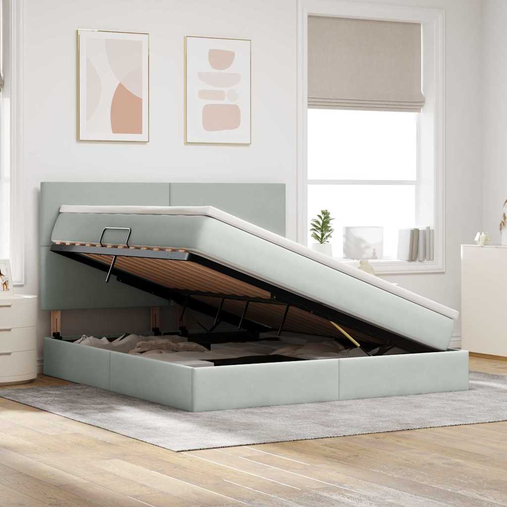 Letto con testiera Grigio chiaro 180 x 200 cm Velluto