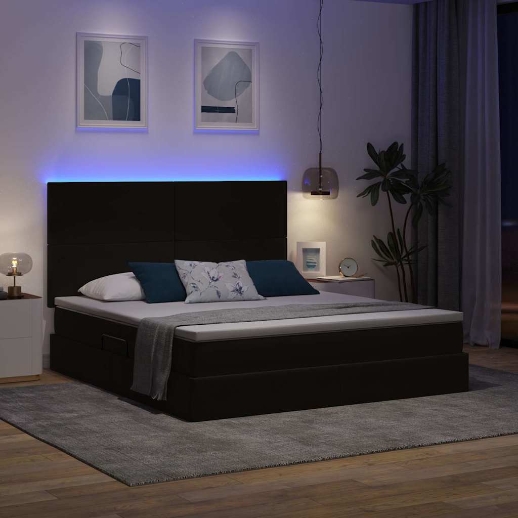 Letto con luci a strisce a LED Nero 180 x 200 cm Velluto