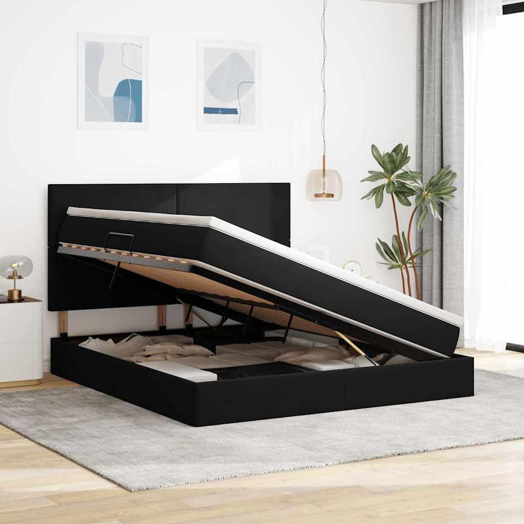 Letto con contenitore LED e materasso Nero 180 x 200 cm Velluto | homemem39