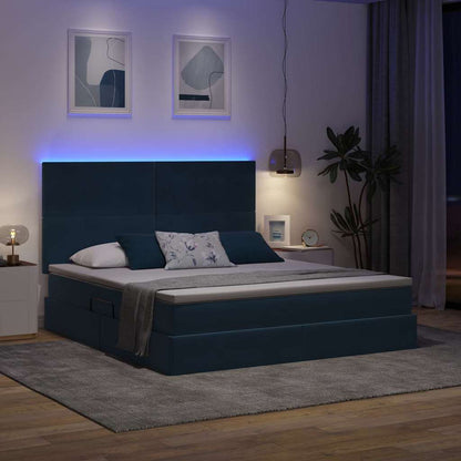 Letto con luci a strisce a LED Blu Scuro 180 x 200 cm Velluto