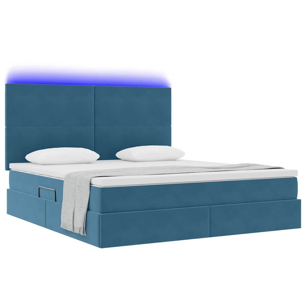 Letto con luci a strisce a LED Blu Scuro 180 x 200 cm Velluto