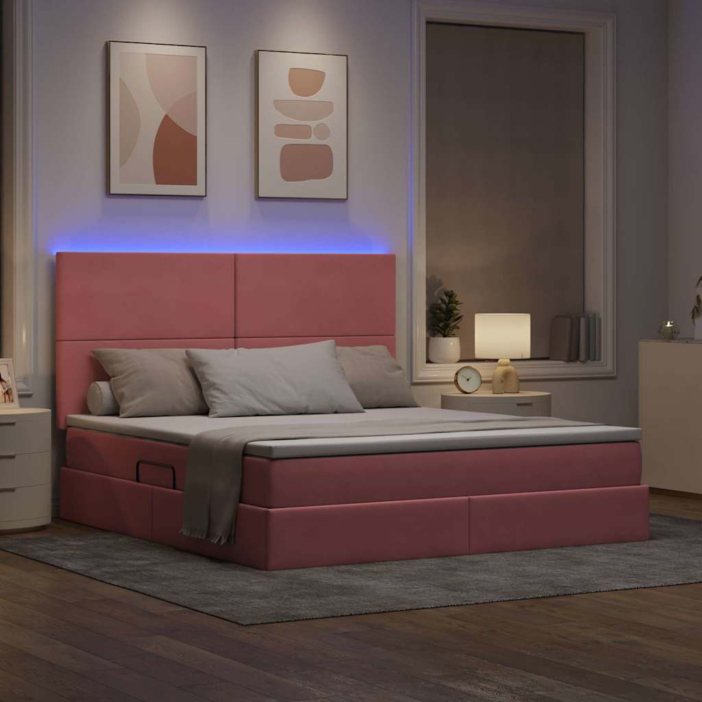 Letto con contenitore LED e materasso Rosa 180 x 200 cm Velluto | homemem39