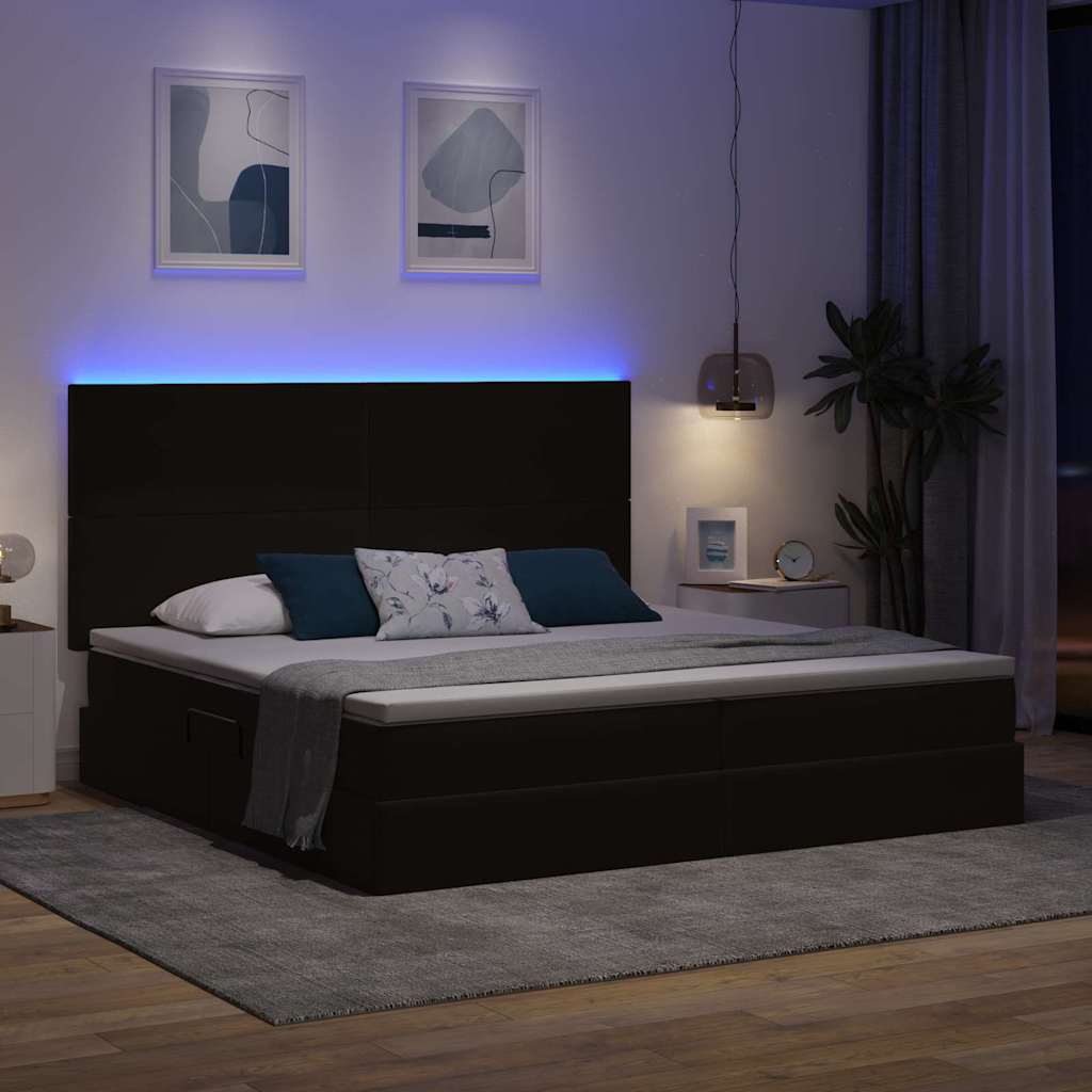 Letto con luci a strisce a LED Nero 200 x 200 cm Velluto