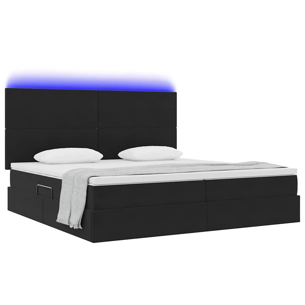 Letto con luci a strisce a LED Nero 200 x 200 cm Velluto