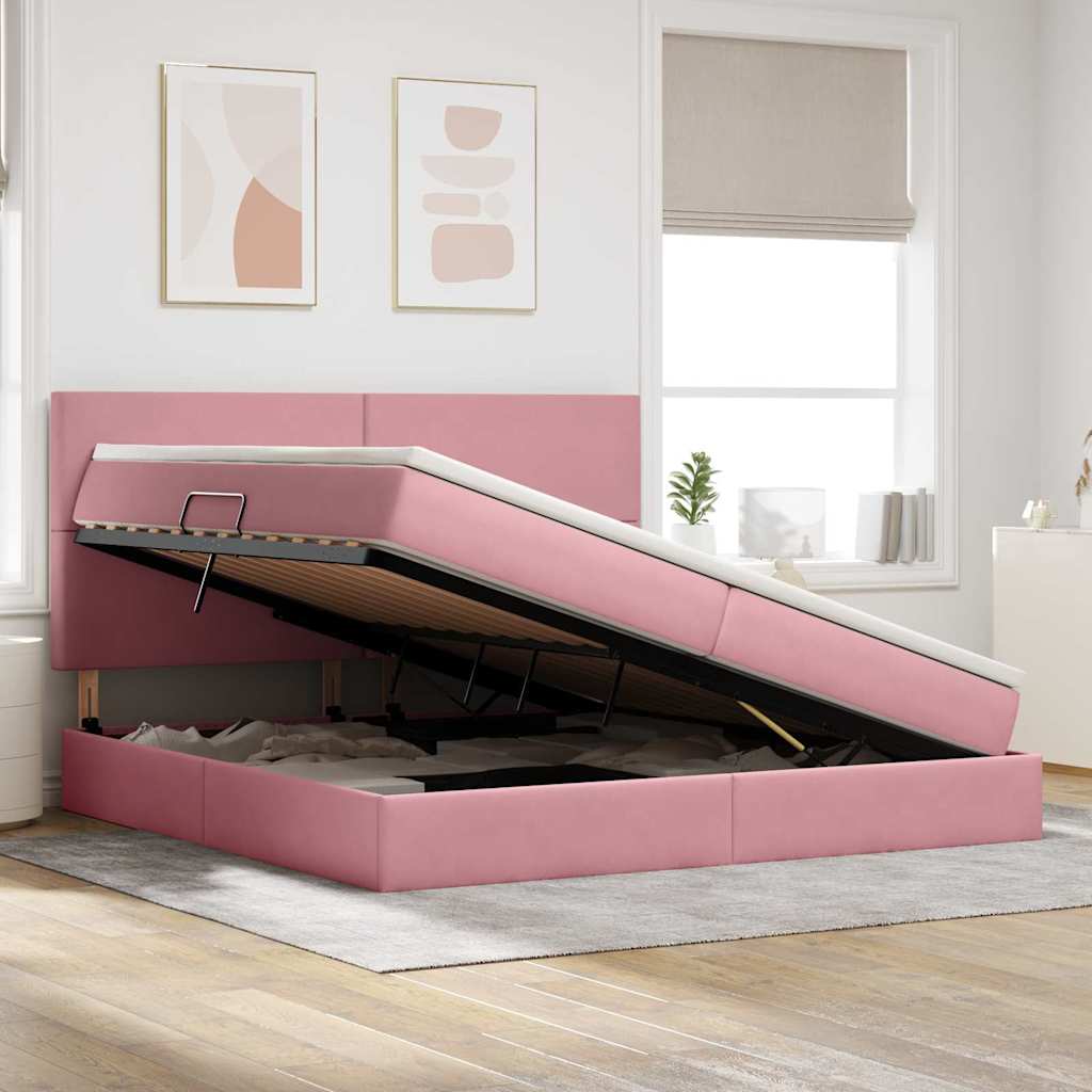 Letto con contenitore LED e materasso Rosa 200 x 200 cm Velluto | homemem39
