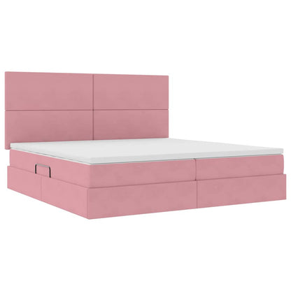 Letto con luci a strisce a LED Rosa 200 x 200 cm Velluto