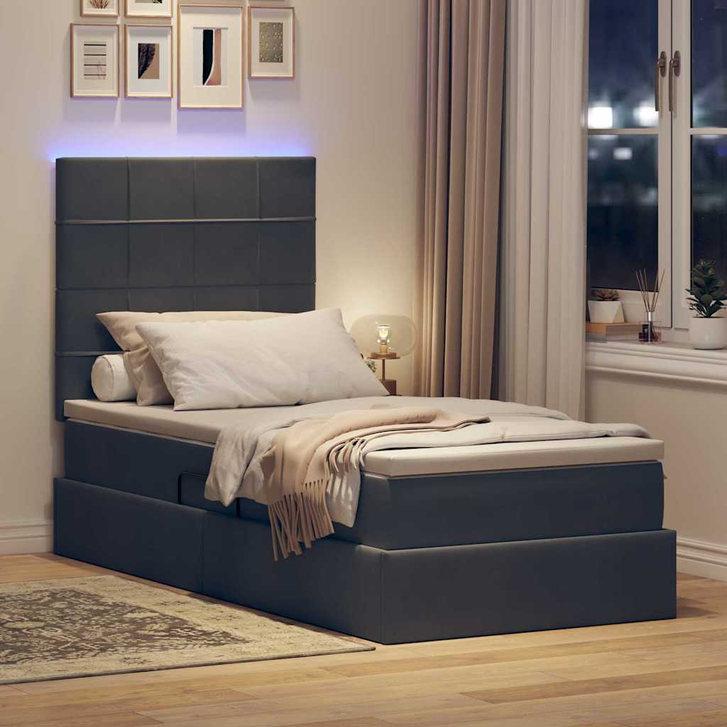 Letto con contenitore LED e materasso Grigio Scuro 90 x 200 cm | homemem39