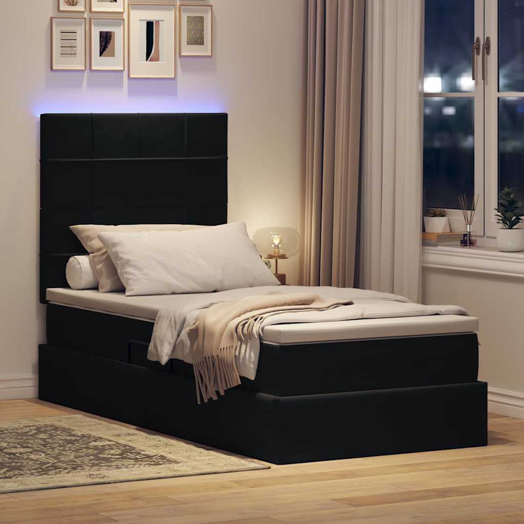 Letto con contenitore LED e materasso Nero 100 x 200 cm Velluto | homemem39