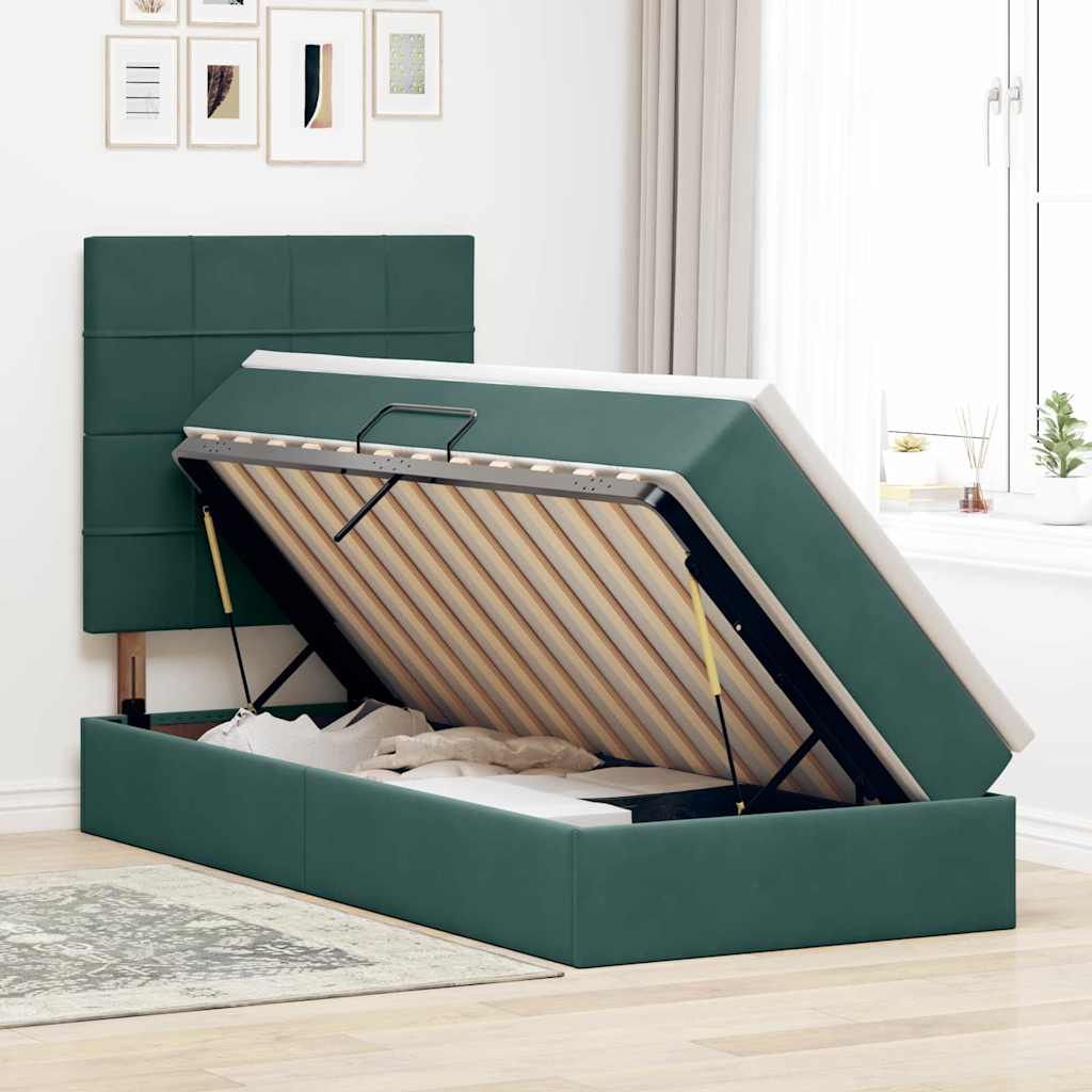 Letto con contenitore LED e materasso Verde Scuro 100 x 200 cm | homemem39