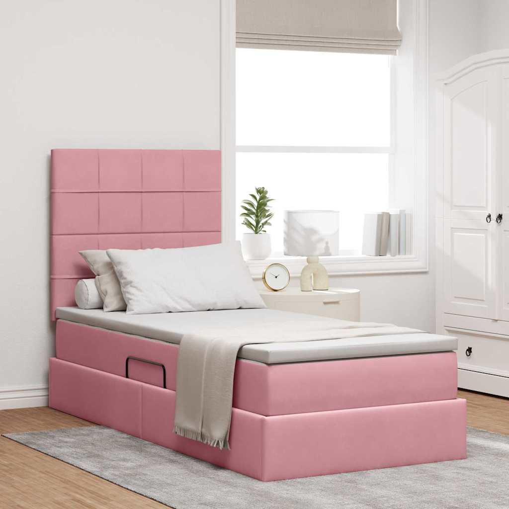 Letto con contenitore LED e materasso Rosa 100 x 200 cm Velluto | homemem39