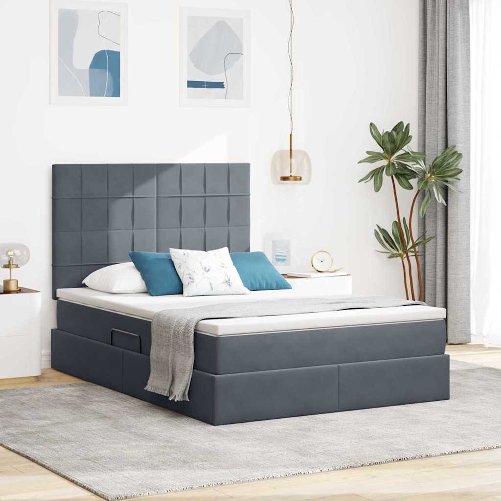 Letto con testiera Grigio scuro 140 x 190 cm Velluto