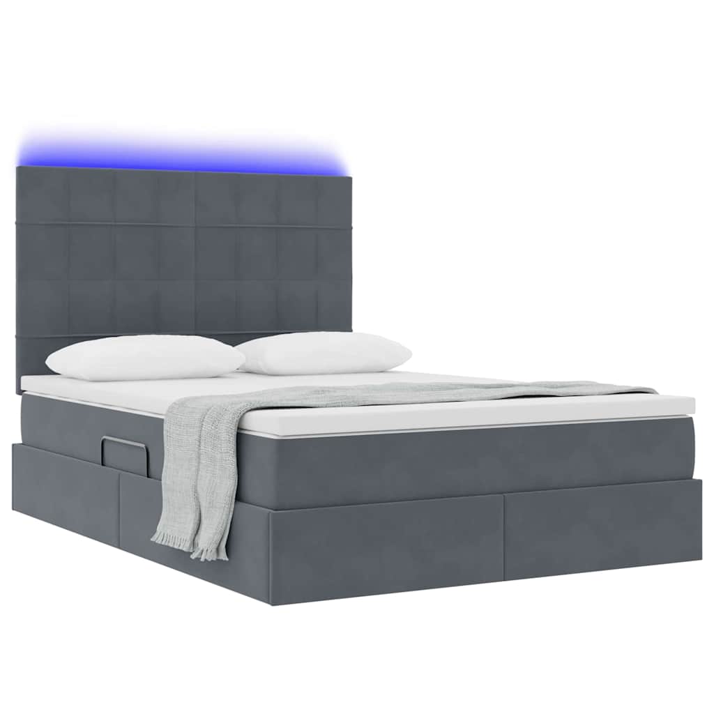 Letto con contenitore LED e materasso Grigio Scuro 140 x 190 cm | homemem39