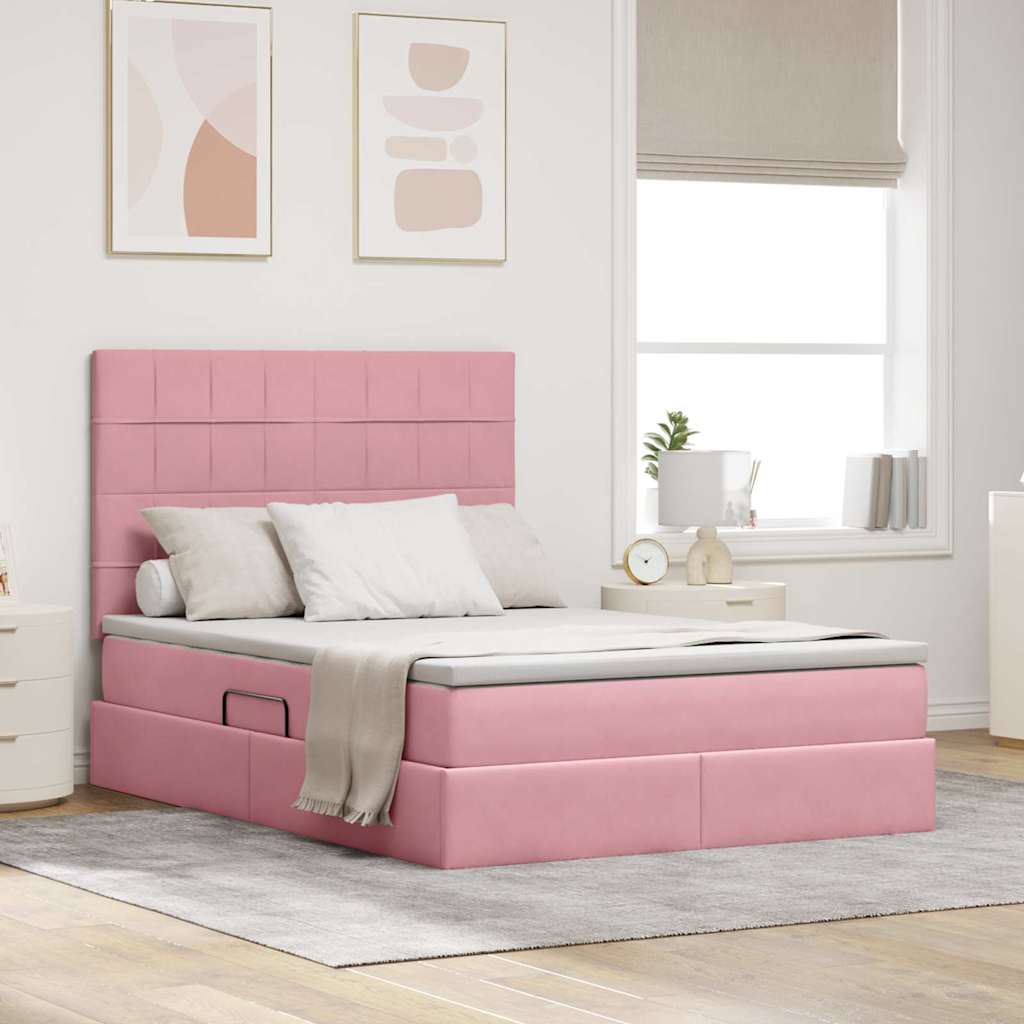 Letto con contenitore e LED Rosa 140 x 190 cm Velluto