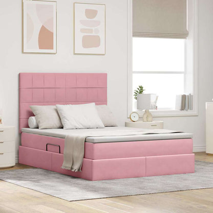 Letto con contenitore e LED Rosa 140 x 190 cm Velluto