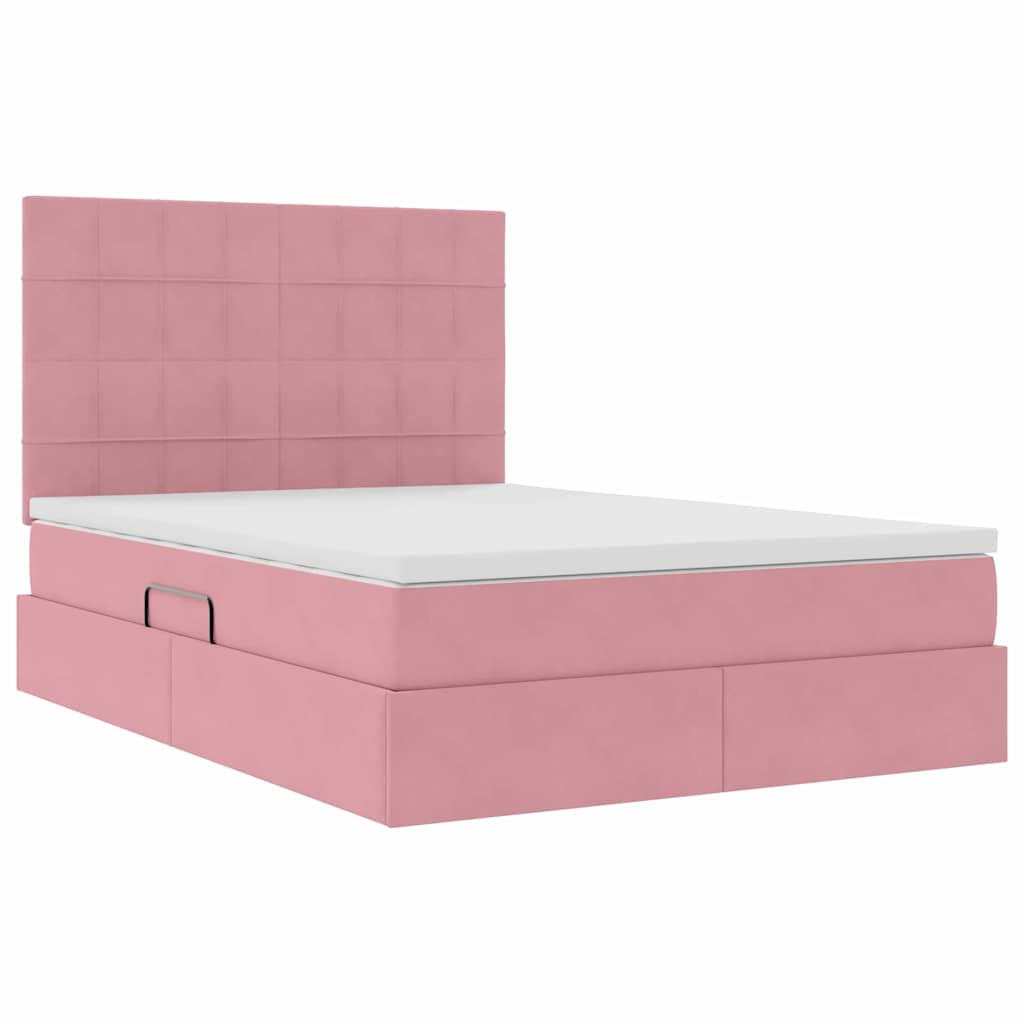 Letto con contenitore e LED Rosa 140 x 190 cm Velluto