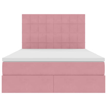 Letto con contenitore e LED Rosa 140 x 190 cm Velluto