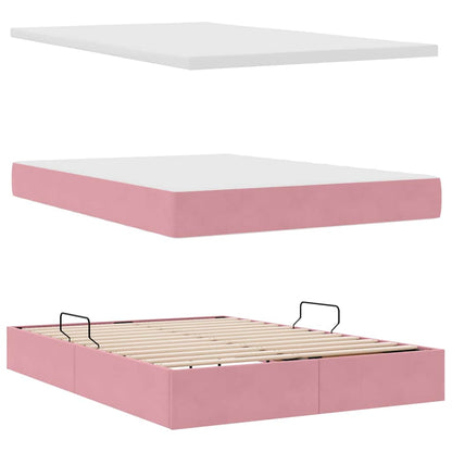 Letto con contenitore e LED Rosa 140 x 190 cm Velluto