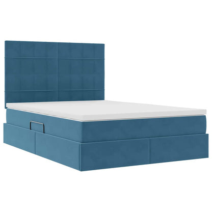 Letto con contenitore e LED Blu Scuro 140 x 200 cm Velluto