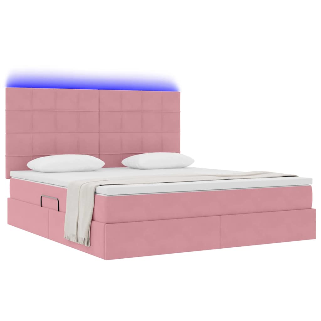 Letto con contenitore LED e materasso Rosa 160 x 200 cm Velluto
