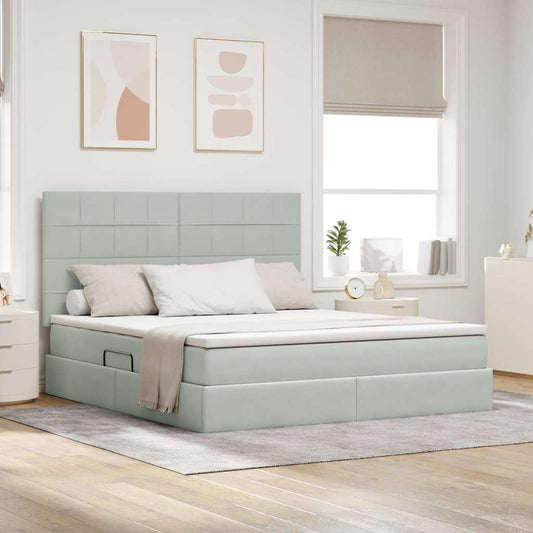 Letto con contenitore LED e materasso Grigio Chiaro