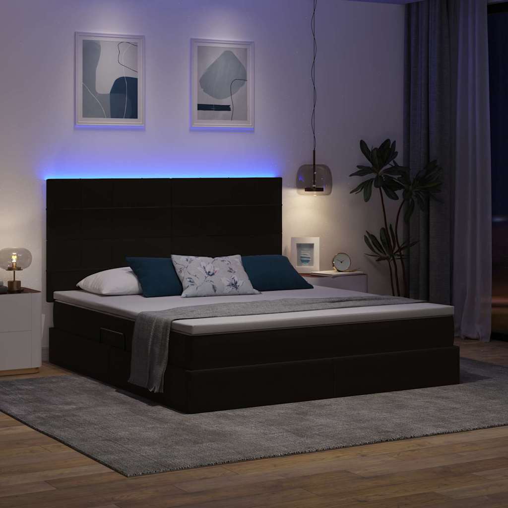 Letto con luci a strisce a LED Nero 180 x 200 cm Velluto