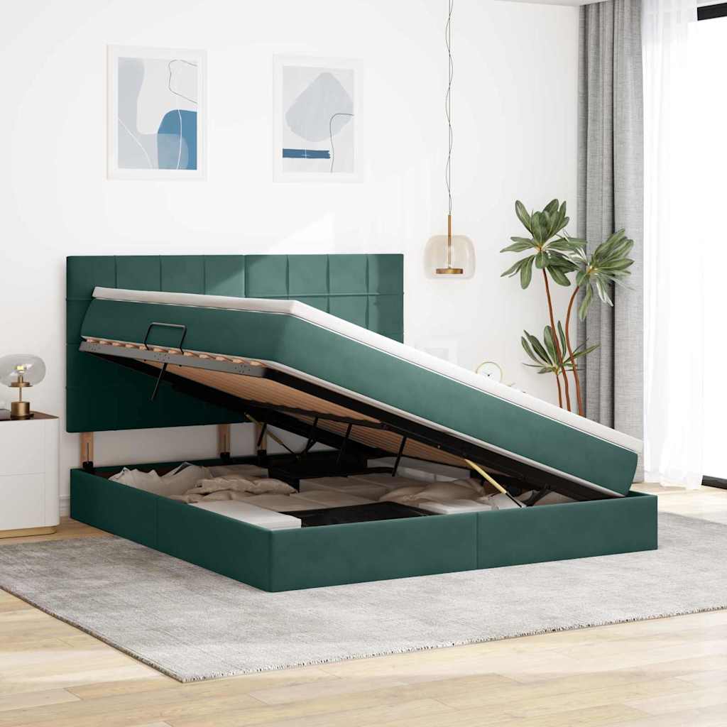 Letto con contenitore LED e materasso Verde Scuro 180 x 200 cm | homemem39