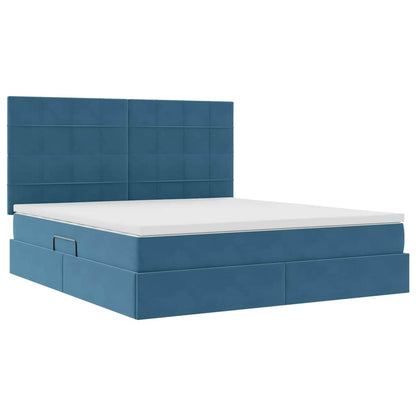 Letto con luci a strisce a LED Blu Scuro 180 x 200 cm Velluto