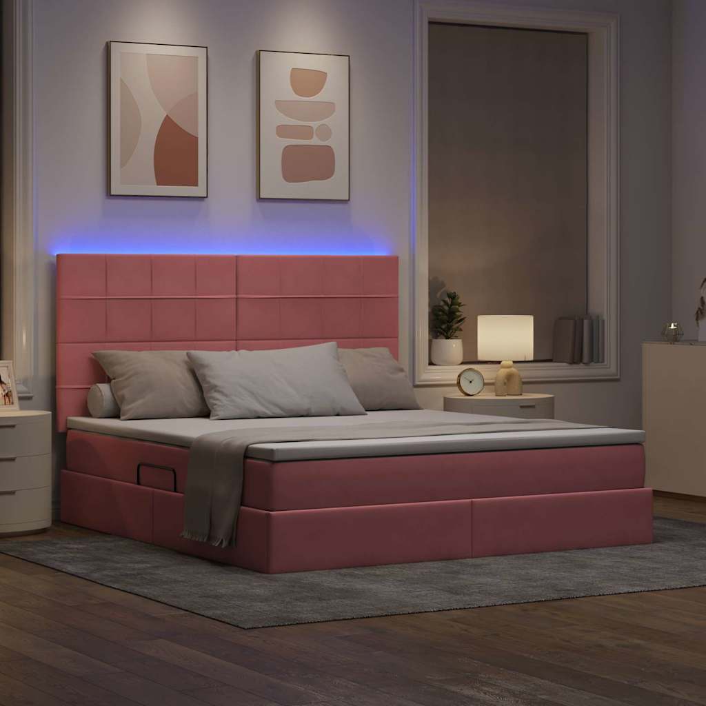 Letto con contenitore LED e materasso Rosa 180 x 200 cm Velluto | homemem39