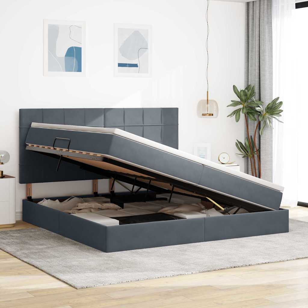 Letto con contenitore LED e materasso Grigio Scuro 200 x 200 cm | homemem39