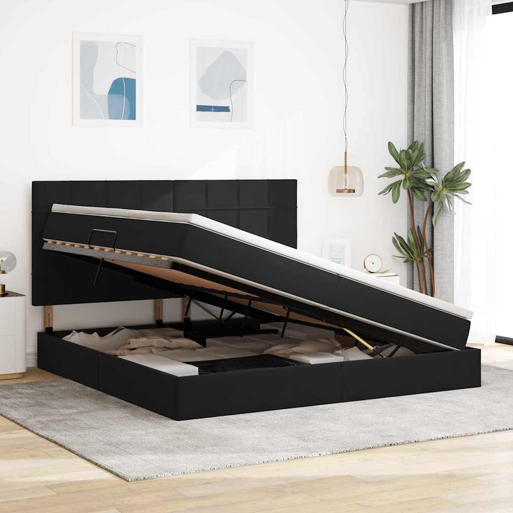 Letto con luci a strisce a LED Nero 200 x 200 cm Velluto