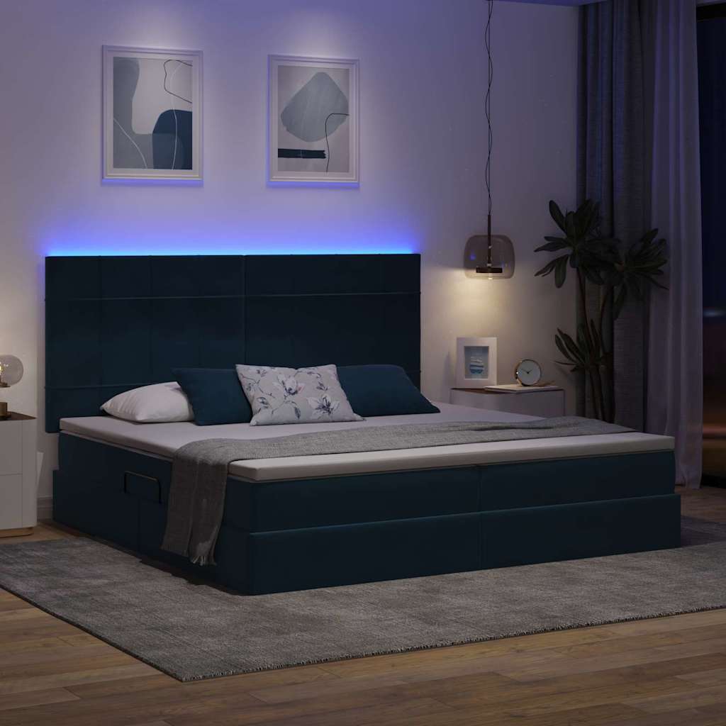 Letto con contenitore LED e materasso Blu Scuro 200 x 200 cm | homemem39
