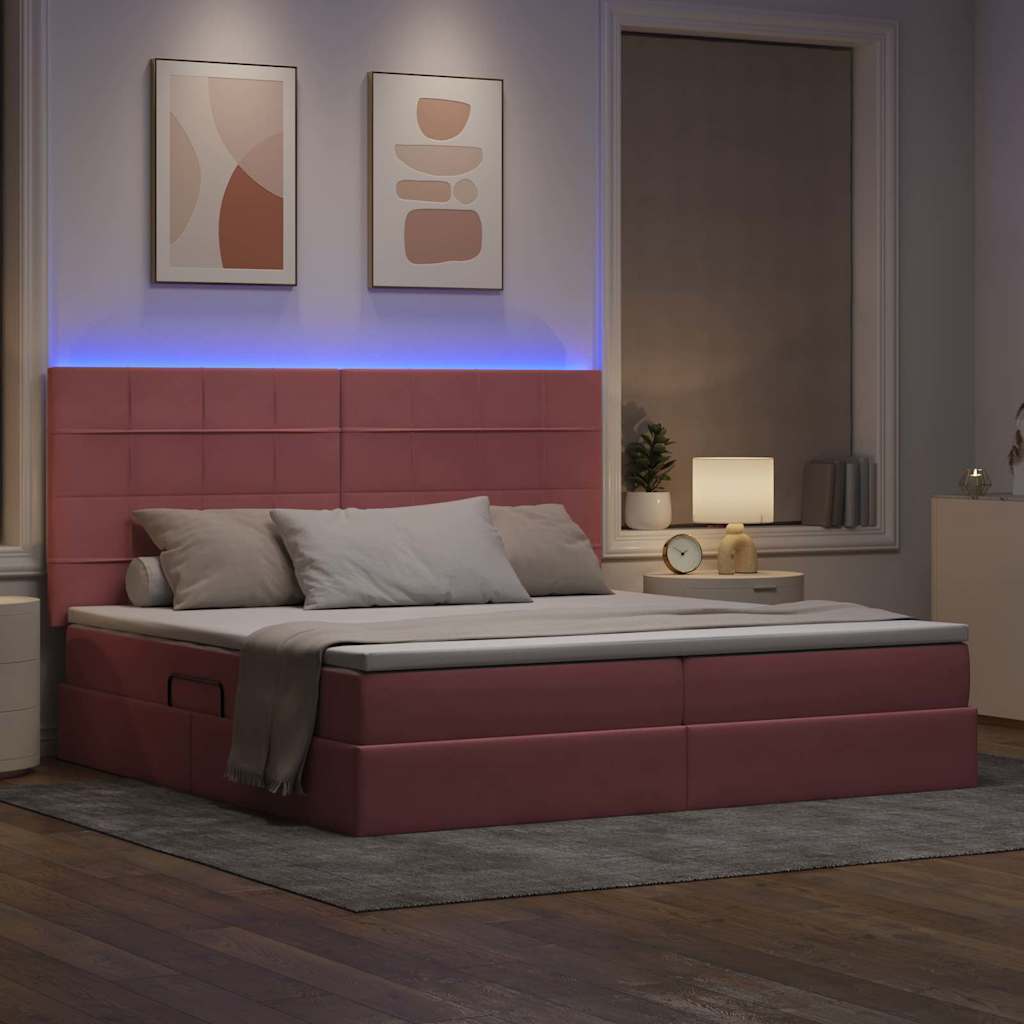 Letto con luci a strisce a LED Rosa 200 x 200 cm Velluto